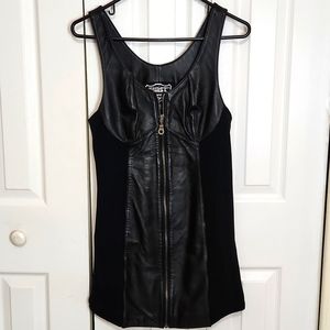 Vintage First Genuine Leather Women's Black Biker Mini Dress